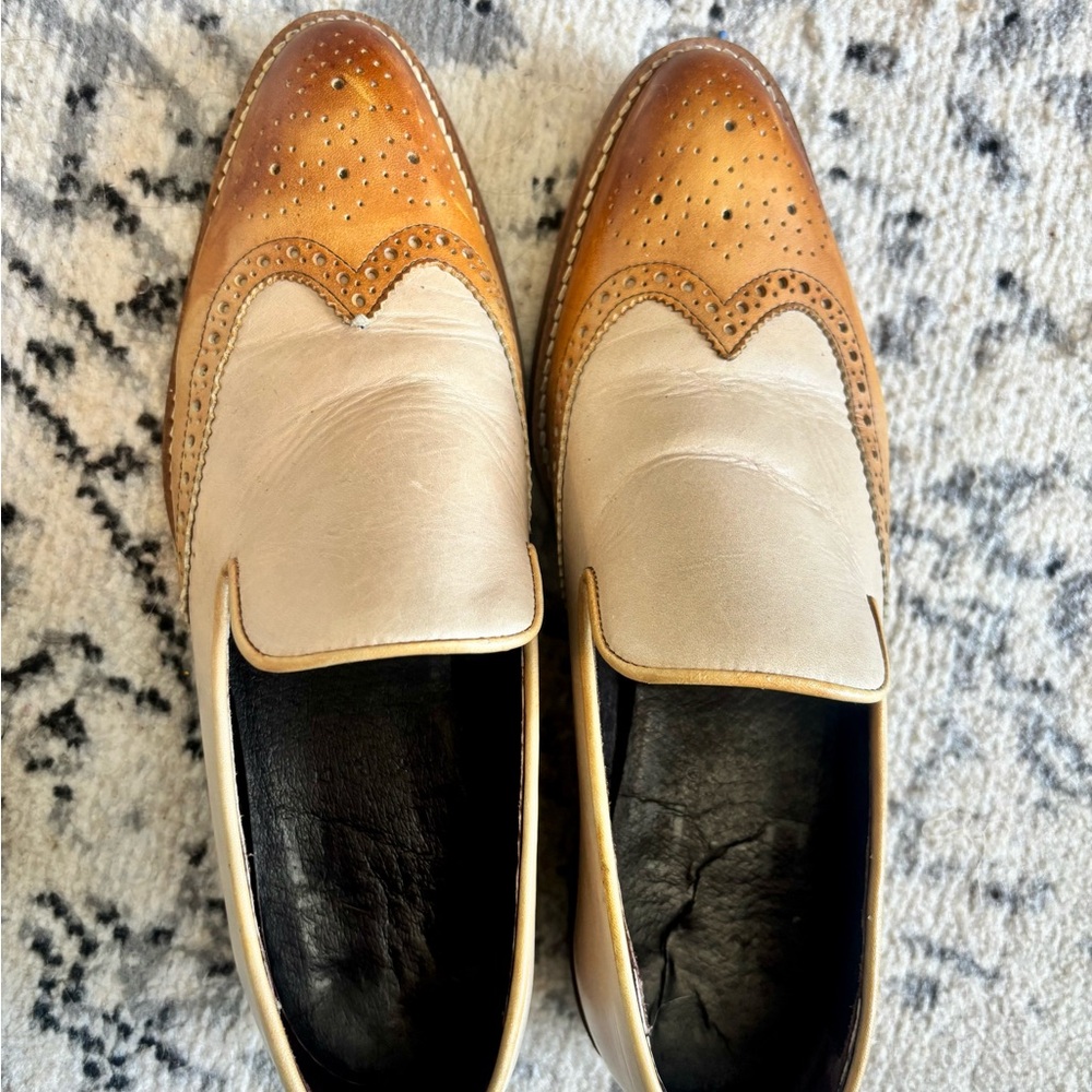 Pierre Hardy Tan and Cream Leather Flats